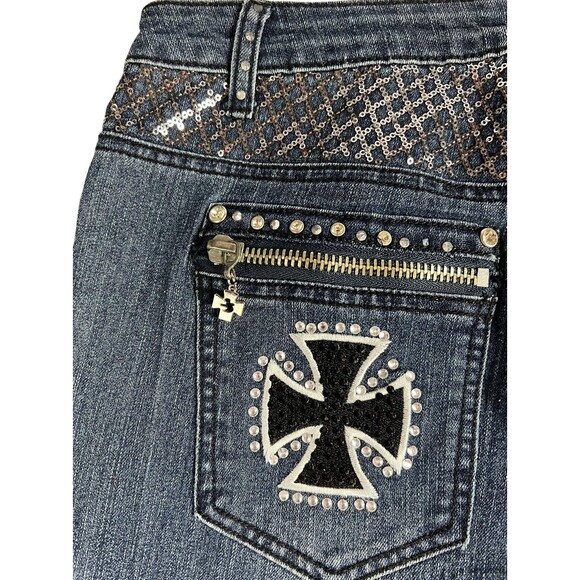 Platinum Plush LA 4991 Women's Biker Moto Jeans  Size 13  Embellished Gothic - Picture 12 of 16